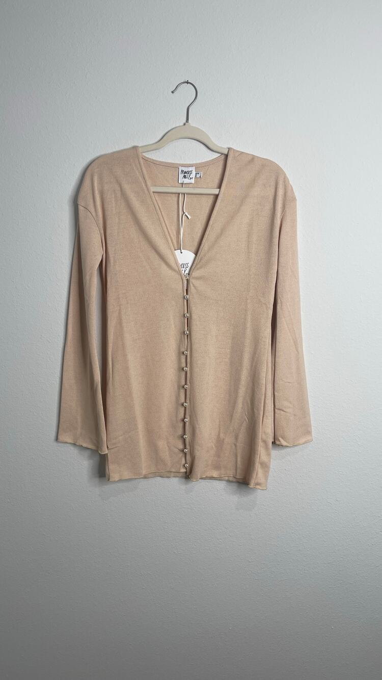 Princess Polly Pearl Button Cardigan Top Women’s XXS Size 0 Tan NWT